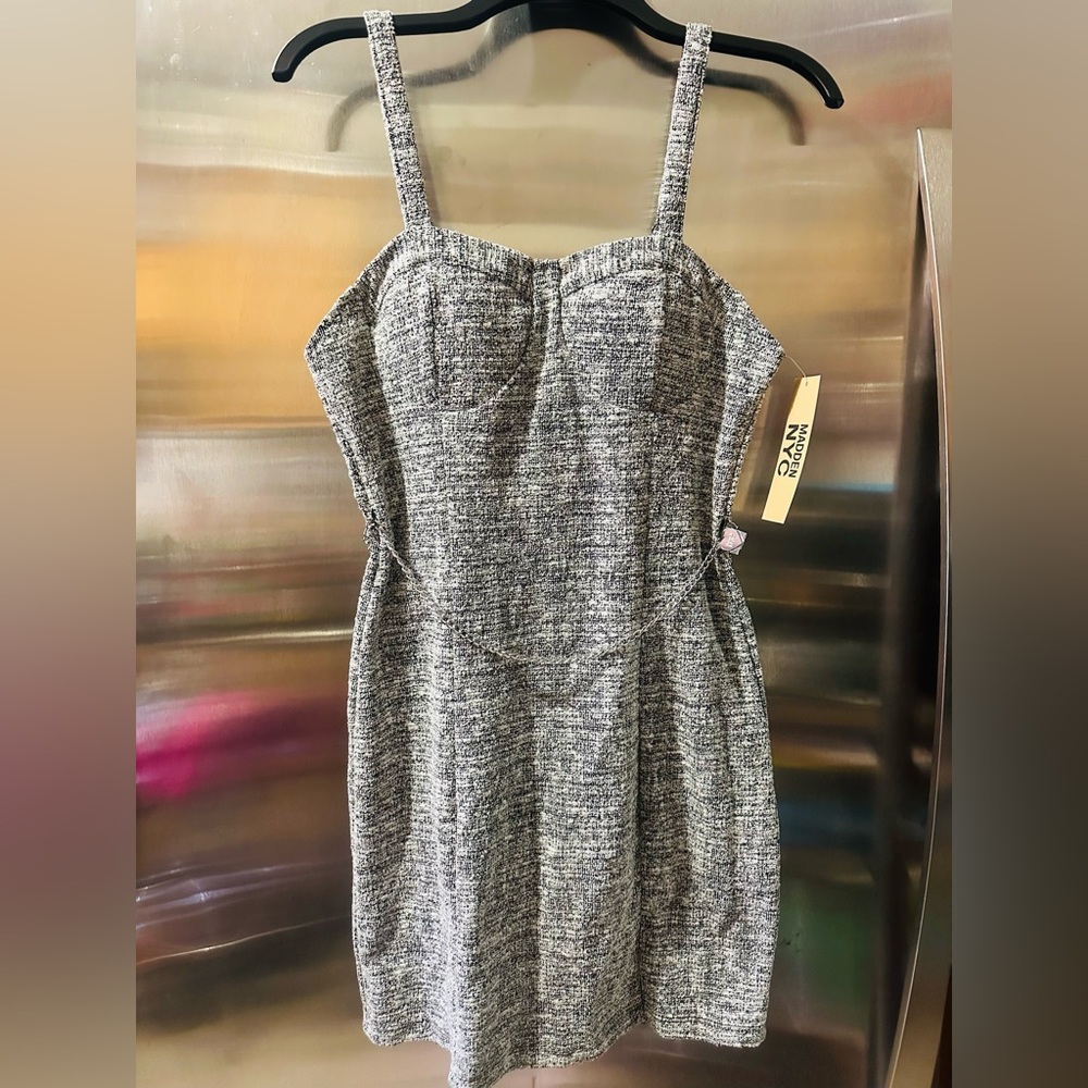 Stylish Black and White Tweed Mini Dress
